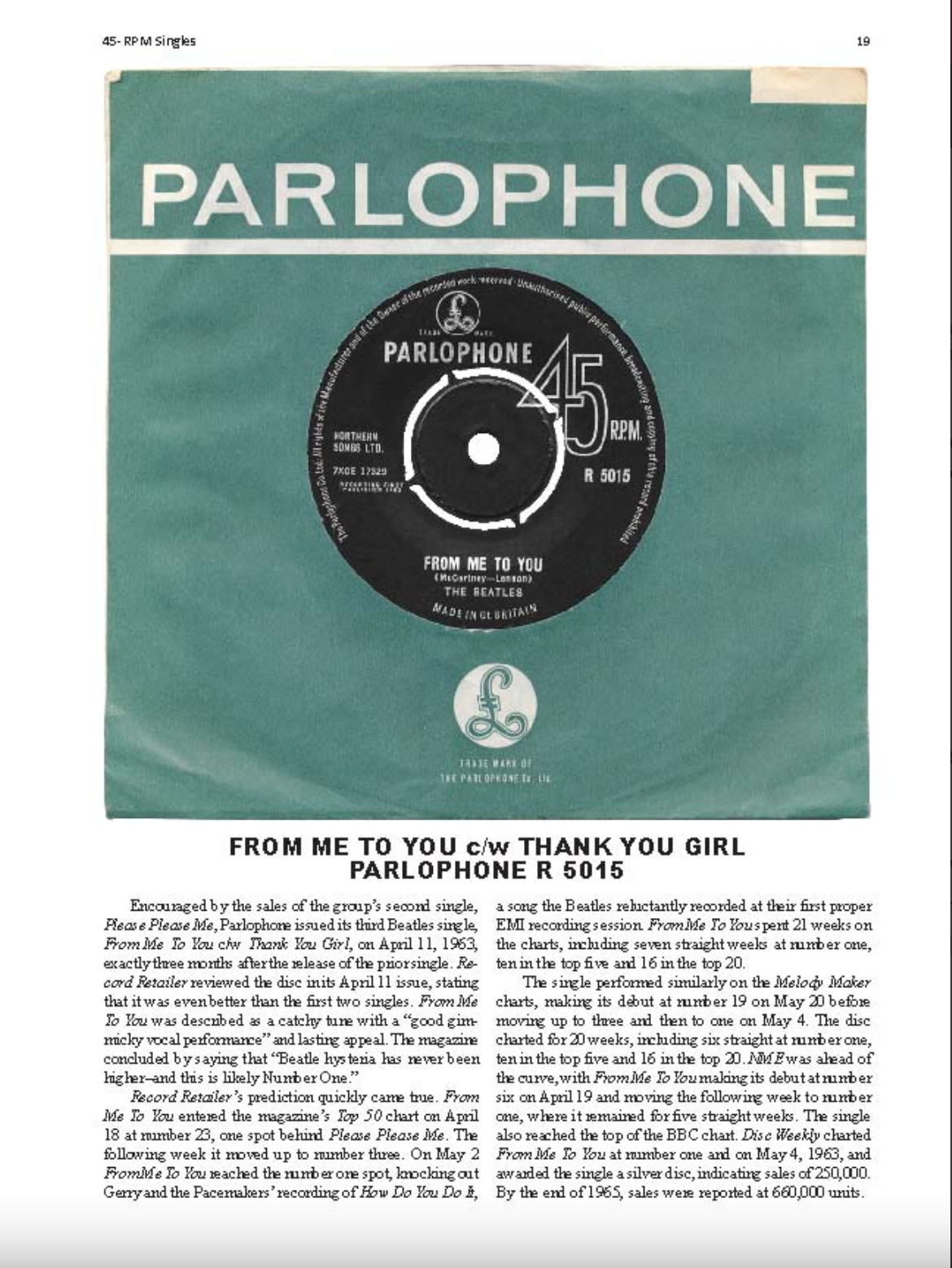 THE BEATLES 'BEATLES FOR SALE ON PARLOPHONE RECORDS' BOOK