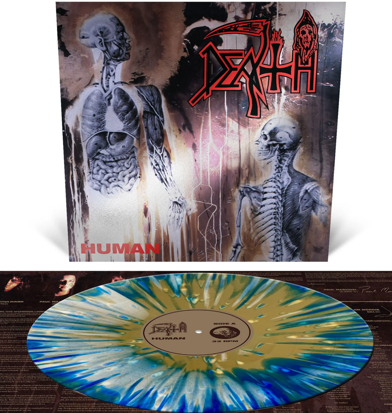 DEATH 'HUMAN' LP - WHITE/BLUE/GOLD/SPLATTER