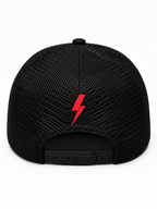 AC/DC Bon Bolt Cut Fabric/Embroidered Black 5 Panel Trucker Hat