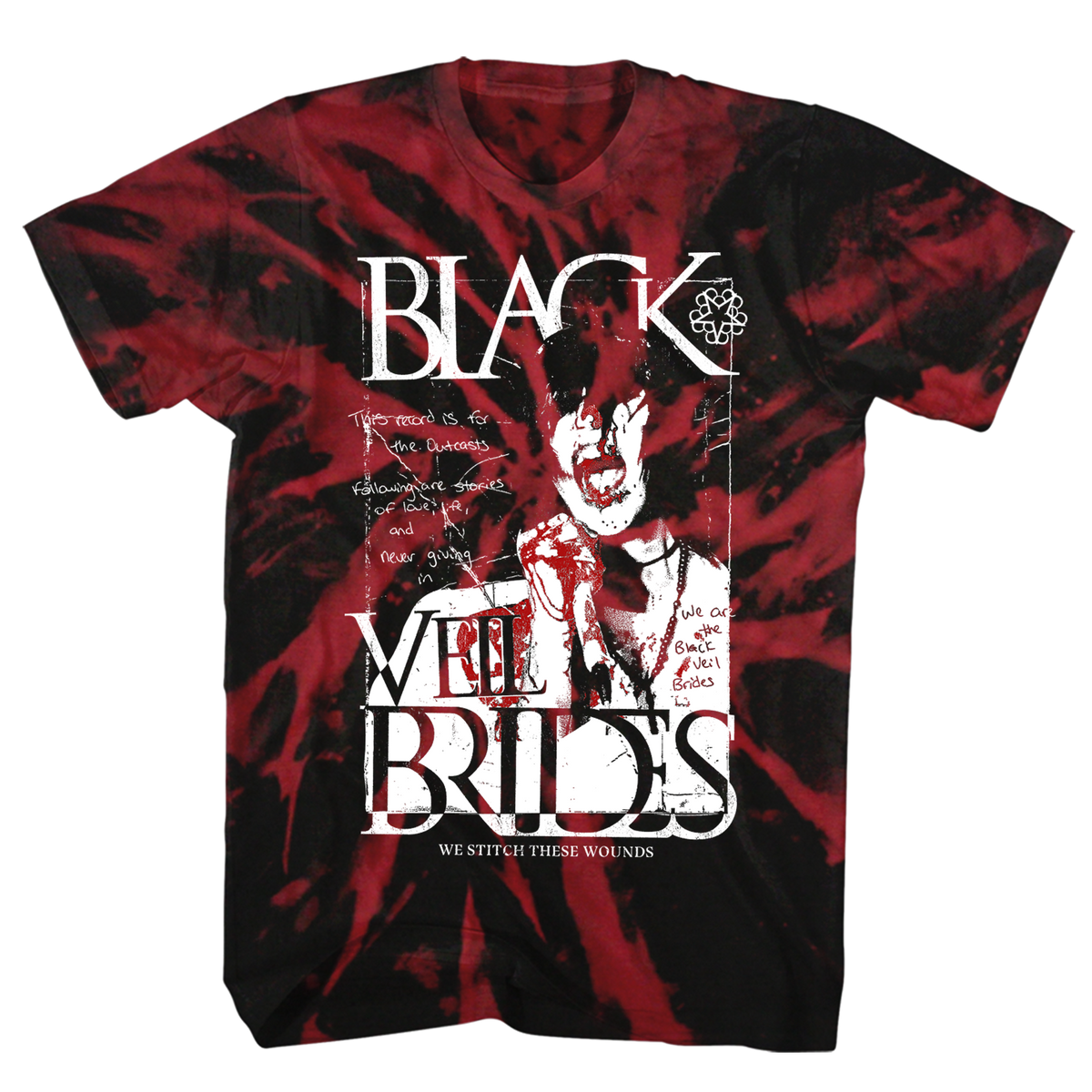 BLACK VEIL BRIDES BLOODY ANDY BLACK/RED SPIRAL WASH T-SHIRT