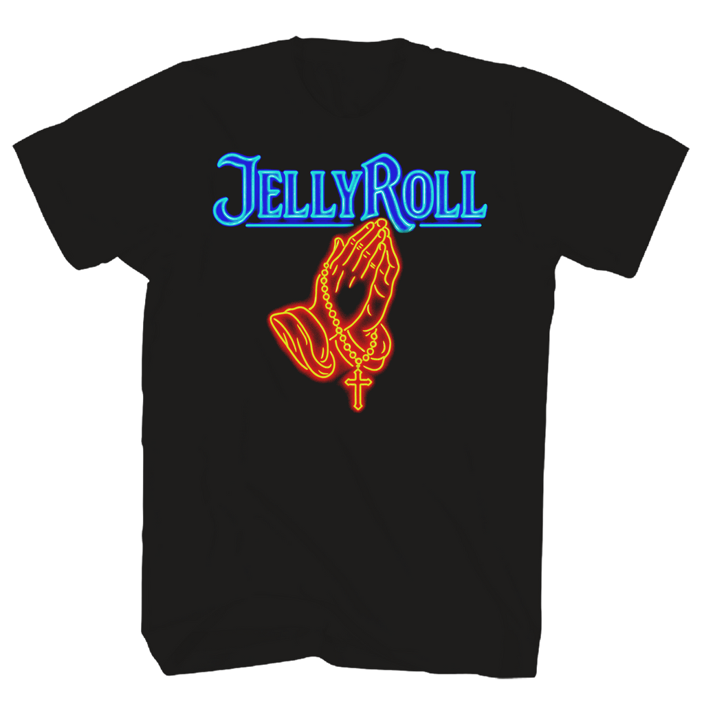 JELLY ROLL NEON PRAYING HANDS FRT/BACK BLACK T-SHIRT