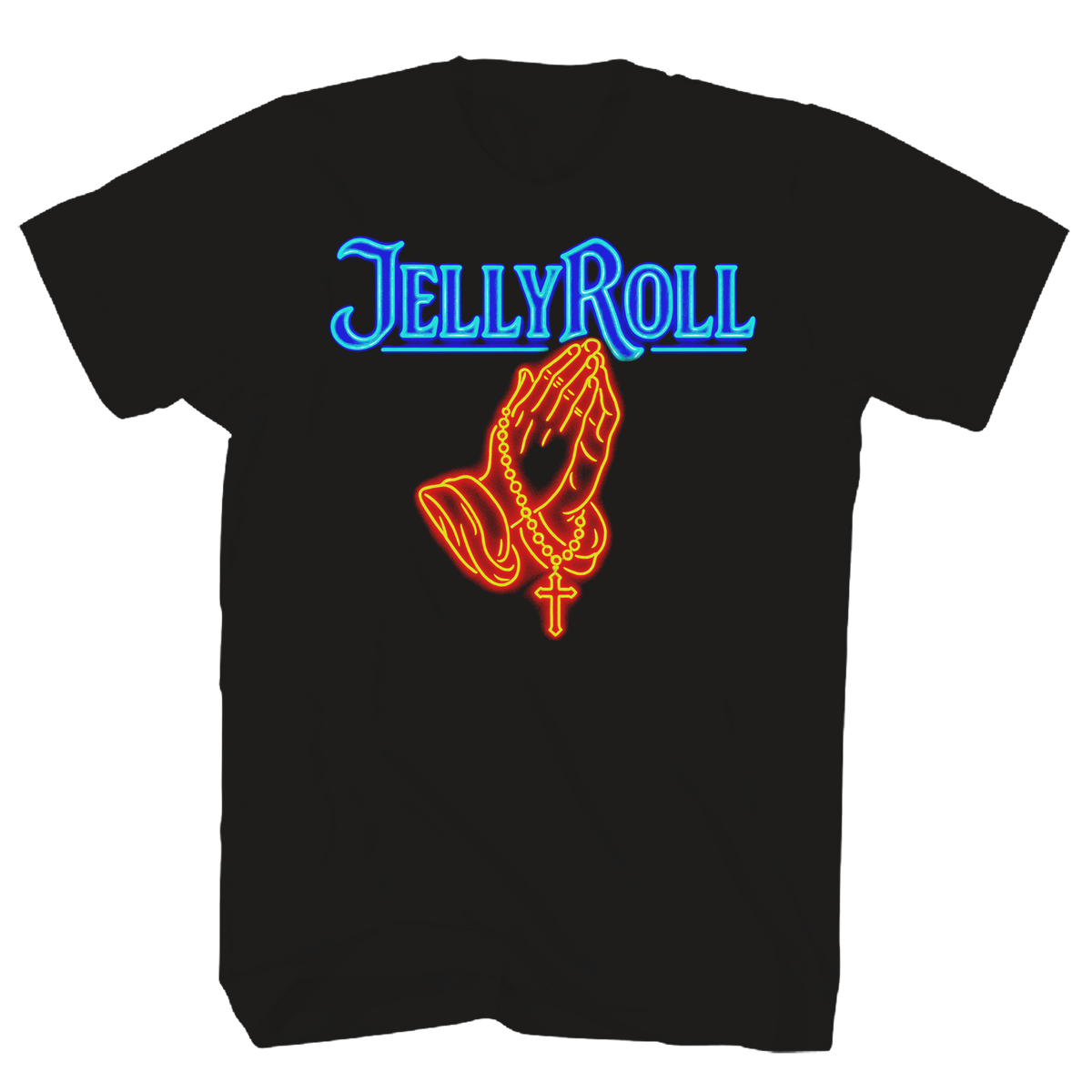 JELLY ROLL NEON PRAYING HANDS FRT/BACK BLACK T-SHIRT
