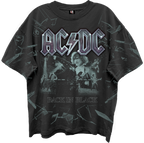 AC/DC BACK IN BLACK SHATTERED GLASS ALL OVER PRINT VINTAGE BLACK T-SHIRT/GIANT VINTAGE