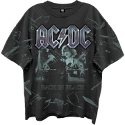 AC/DC BACK IN BLACK SHATTERED GLASS ALL OVER PRINT VINTAGE BLACK T-SHIRT/GIANT VINTAGE