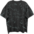 AC/DC BACK IN BLACK SHATTERED GLASS ALL OVER PRINT VINTAGE BLACK T-SHIRT/GIANT VINTAGE