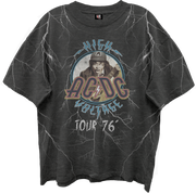 AC/DC HIGH VOLTAGE 76 TOUR FRT/BACK ALL OVER PRINT VINTAGE BLACK T-SHIRT/GIANT VINTAGE