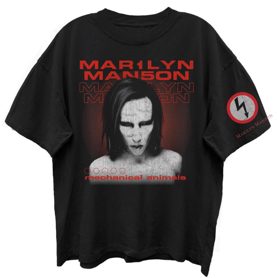 MARILYN MANSON MECHANICAL ANIMAL FRT/SLV LIMO BLACK ENZYME WASH T-SHIRT/GIANT VINTAGE