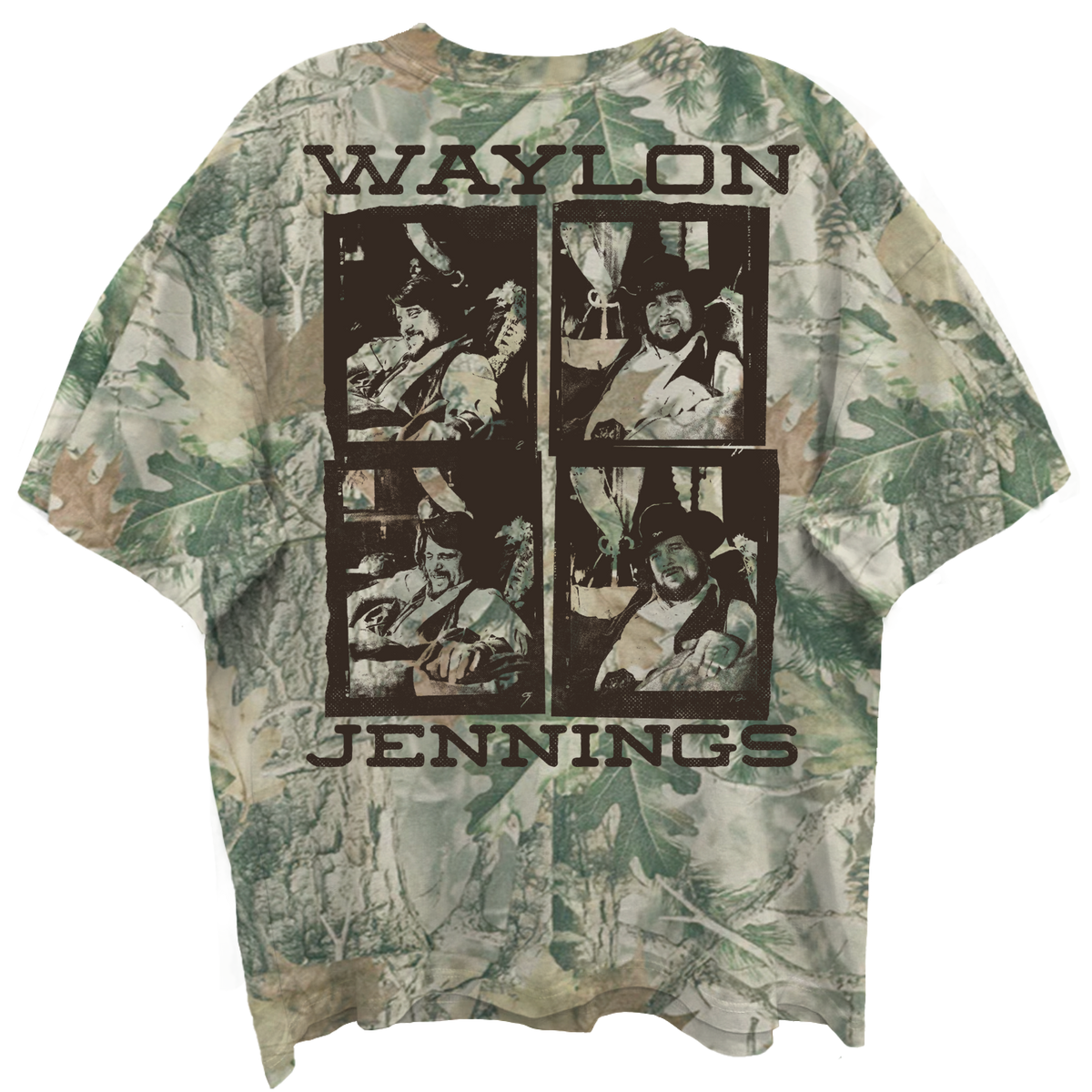 WALYON JENNINGS LOGO SQUARES FRT/BACK WOODLAND CAMO T-SHIRT/S