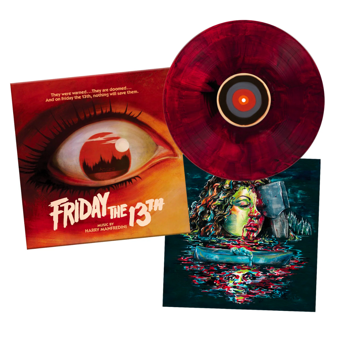 FRIDAY THE 13TH SOUNDTRACK LP BY HARRY MANFREDINI - BLOOD RED/BLACK