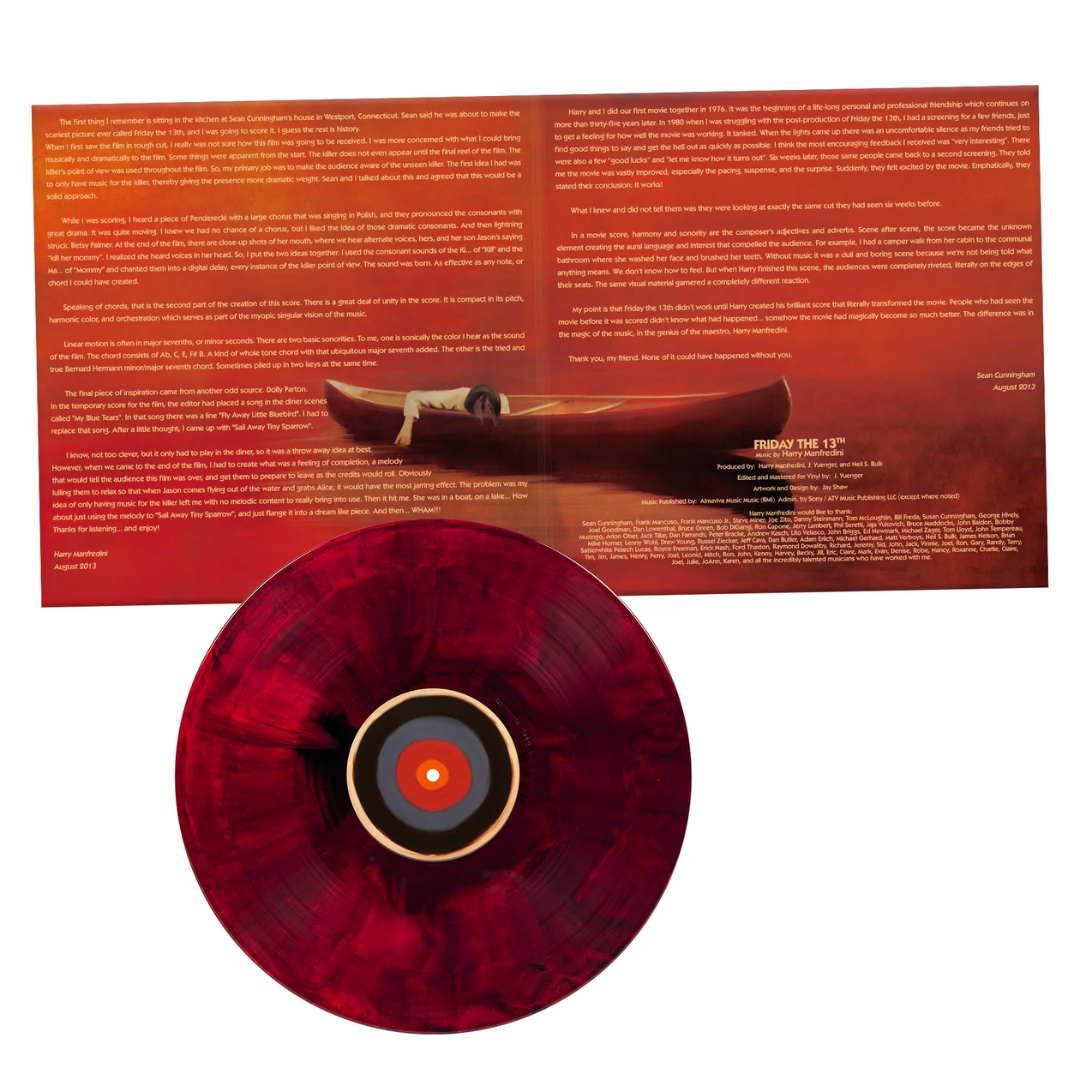 FRIDAY THE 13TH SOUNDTRACK LP BY HARRY MANFREDINI - BLOOD RED/BLACK