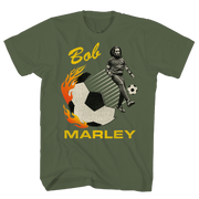 BOB MARLEY PHOTO SOCCER GREEN MILITARY TEE