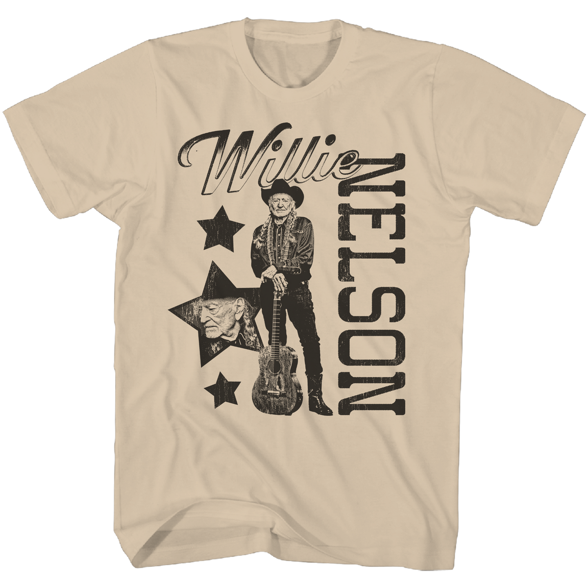 WILLIE NELSON TAN STAR COLLAGE T-SHIRT