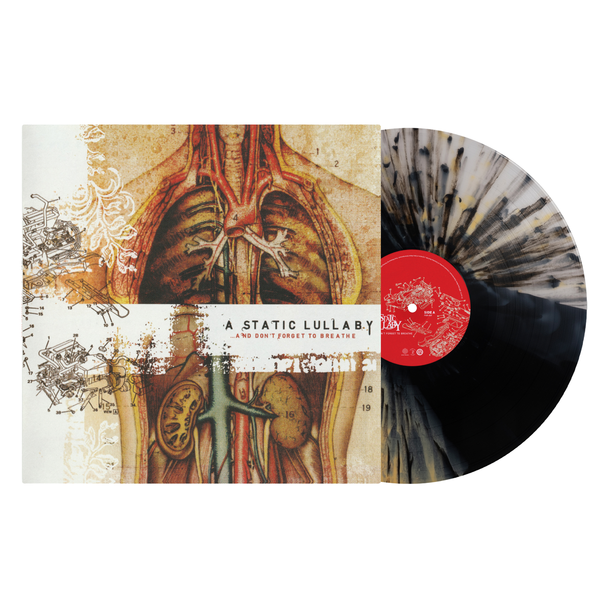 A STATIC LULLABY 'AND DON'T FORGET TO BREATHE' LP - EXCLUSIVE - LTD. 200 - TRI-COLOR STRIPE SPLATTER