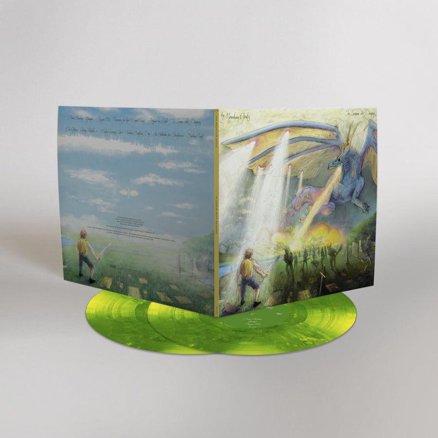 THE MOUNTAIN GOATS 'IN LEAGUE WITH DRAGONS' 2LP + 7" SINGLE + DRAGON SLIPCASE - YELLOW/GREEN