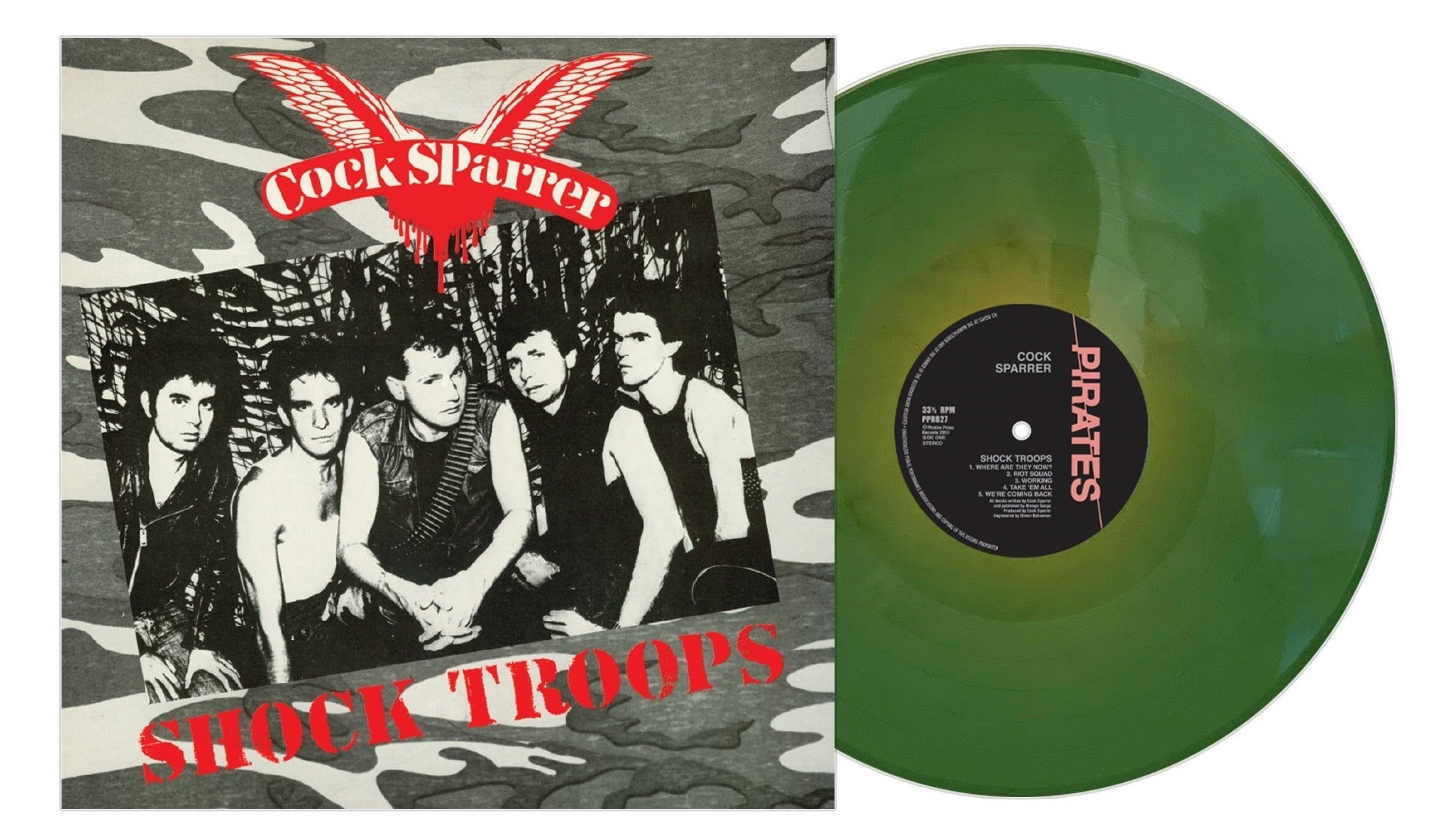 COCK SPARRER 'SHOCK TROOPS' LP - GOLD/SWAMP/OLIVE GREEN/MARBLE