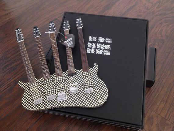 RICK NIELSEN' FIVE-NECK CHECKERED MINI GUITAR REPLICA COLLECTIBLE - OFFICIALLY LICENSED