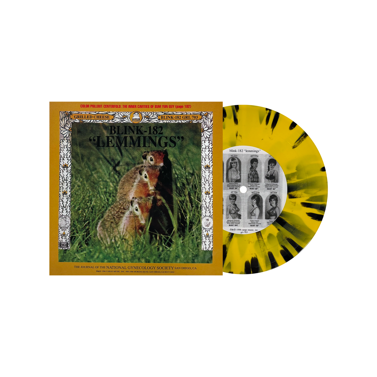 BLINK 182/SWINDLE 'LEMMINGS SPLIT' 7' (Exclusive ' Limited to 300, Mustard w/ Black Splatter Vinyl)