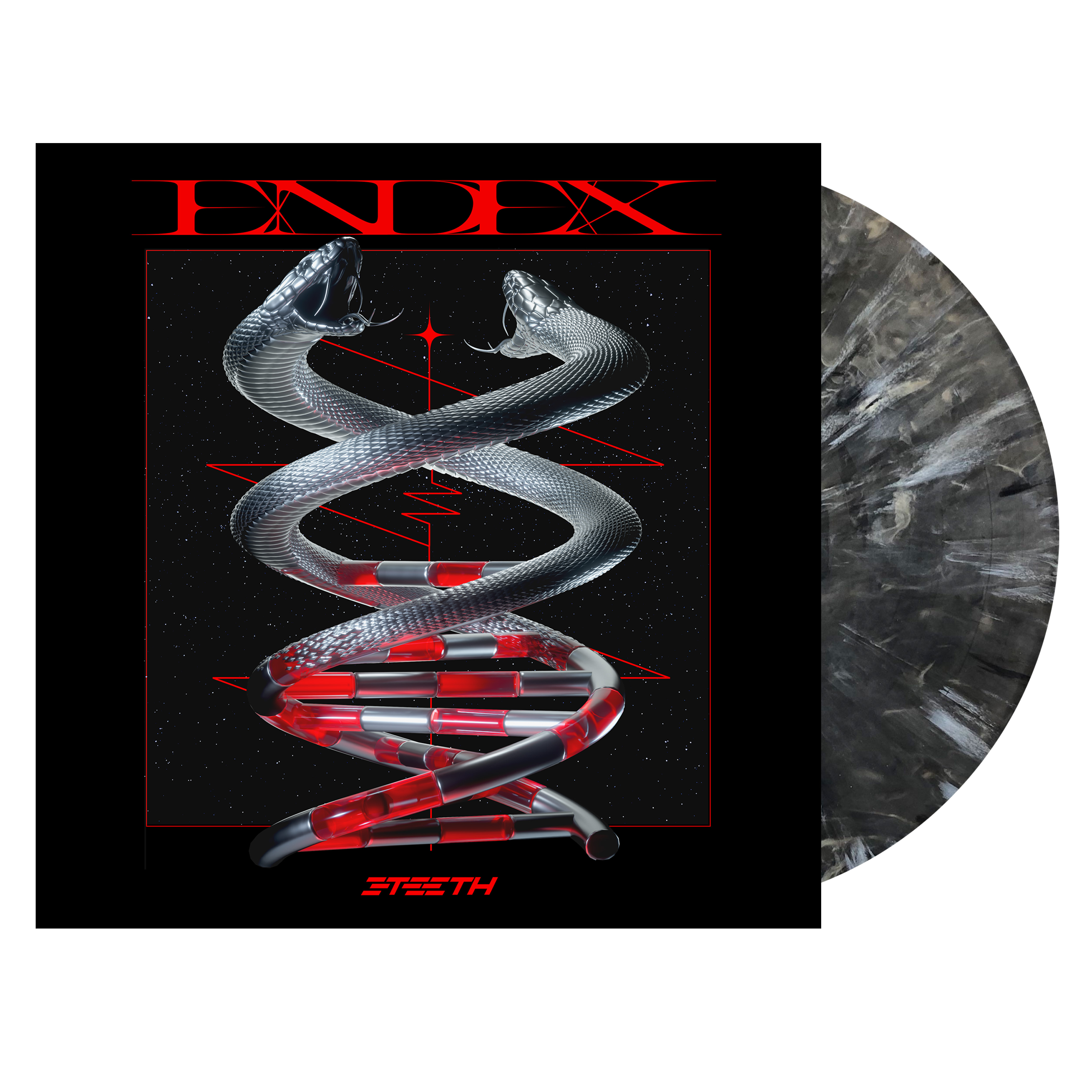 3TEETH ‘ENDEX’ LP + EXCLUSIVE 12"x12" LENTICULAR INSERT - LTD. - BLACK/WHITE/MARBLE