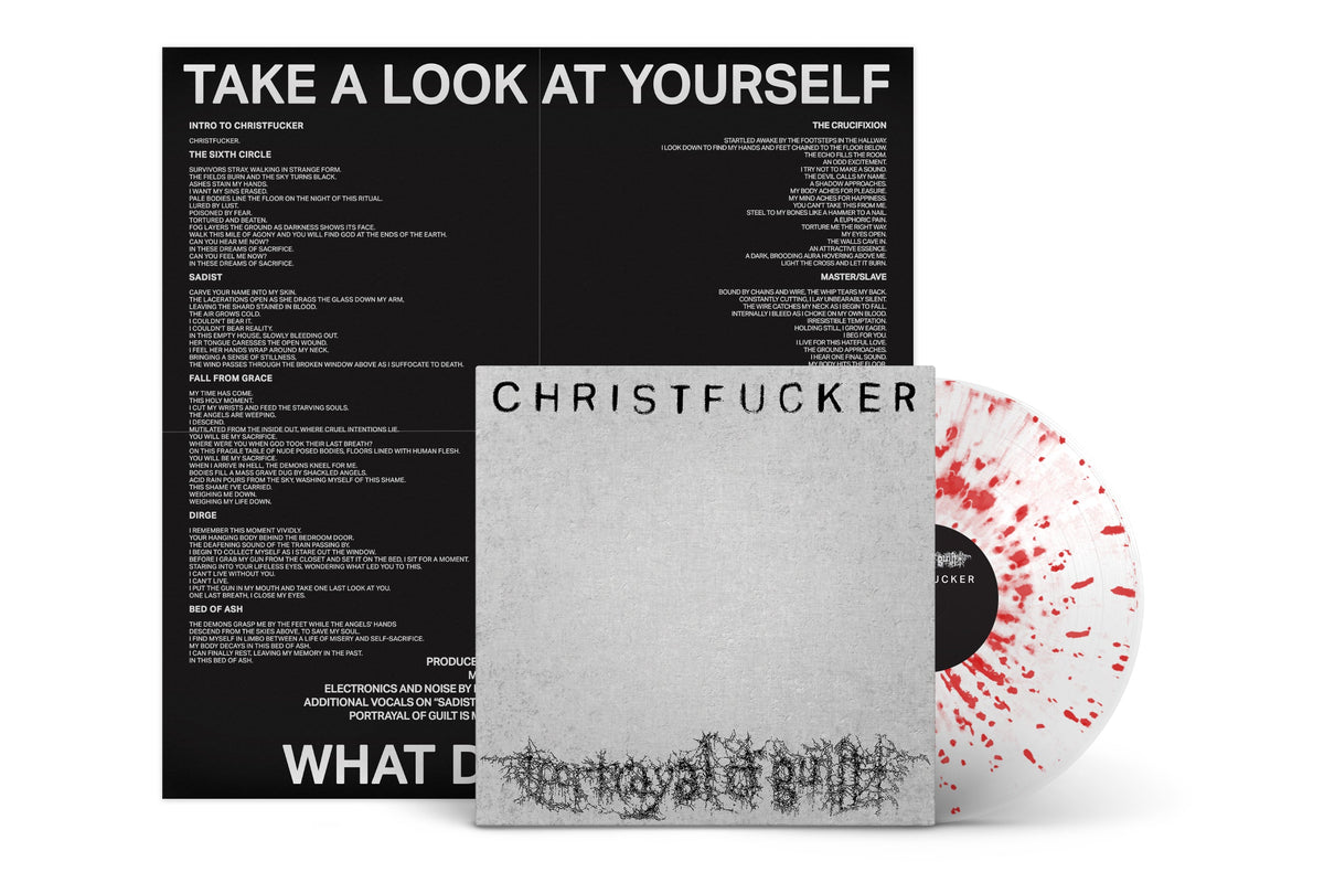 PORTRAYAL OF GUILT 'CHRISTFUCKER' LP - EXCLUSIVE - LTD. 300 - CLEAR/RED/SPLATTER + POSTER