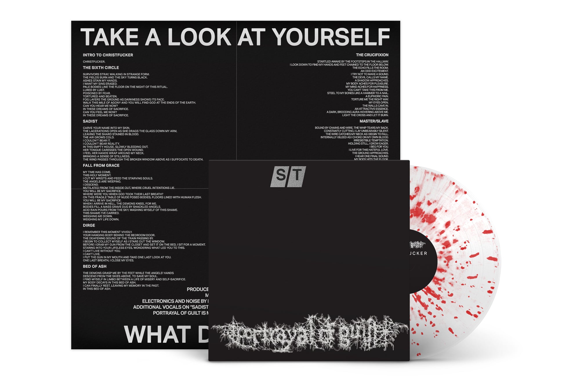 PORTRAYAL OF GUILT 'CHRISTFUCKER' LP - EXCLUSIVE - LTD. 300 - CLEAR/RED/SPLATTER + POSTER