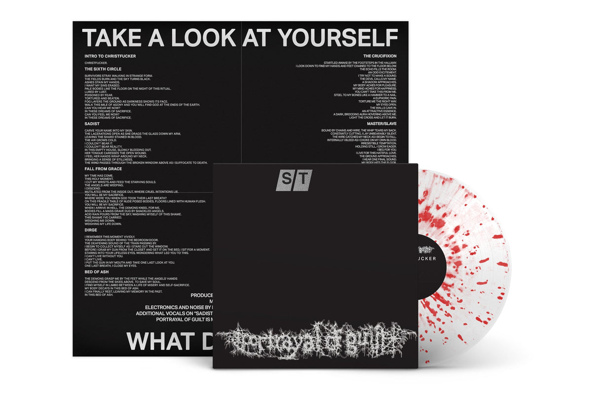 PORTRAYAL OF GUILT 'CHRISTFUCKER' LP - EXCLUSIVE - LTD. 300 - CLEAR/RED/SPLATTER + POSTER