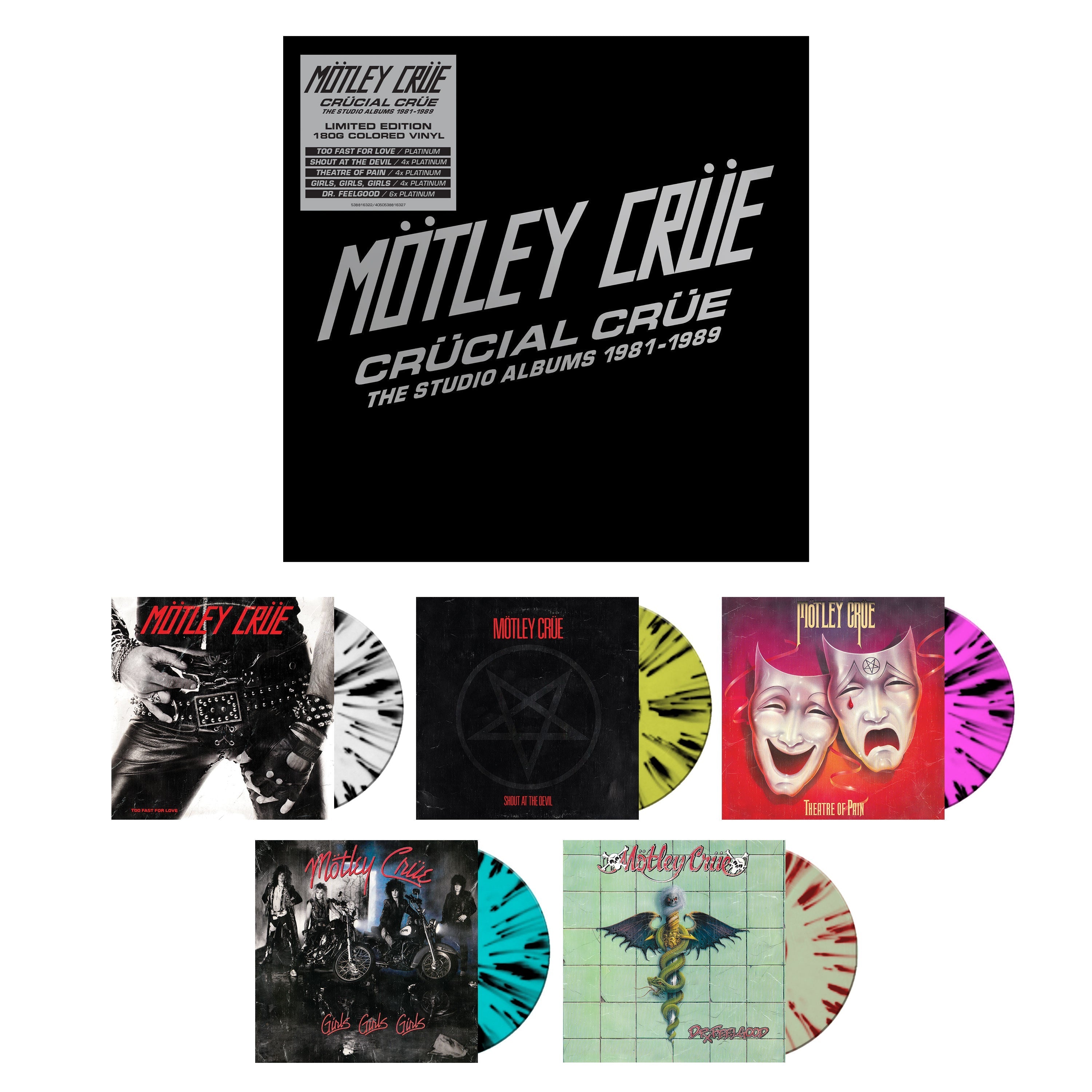 MOTLEY CRUE 'CRUCIAL CRUE - THE STUDIO ALBUMS 1981-1989' 5LP BOX SET - COLORED