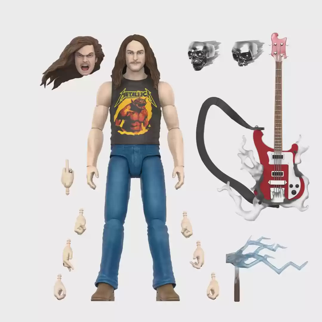 Load video: CLIFF BURTON ULTIMATES WAVE 02 ACTION FIGURE (SUPERHERO POSTER)