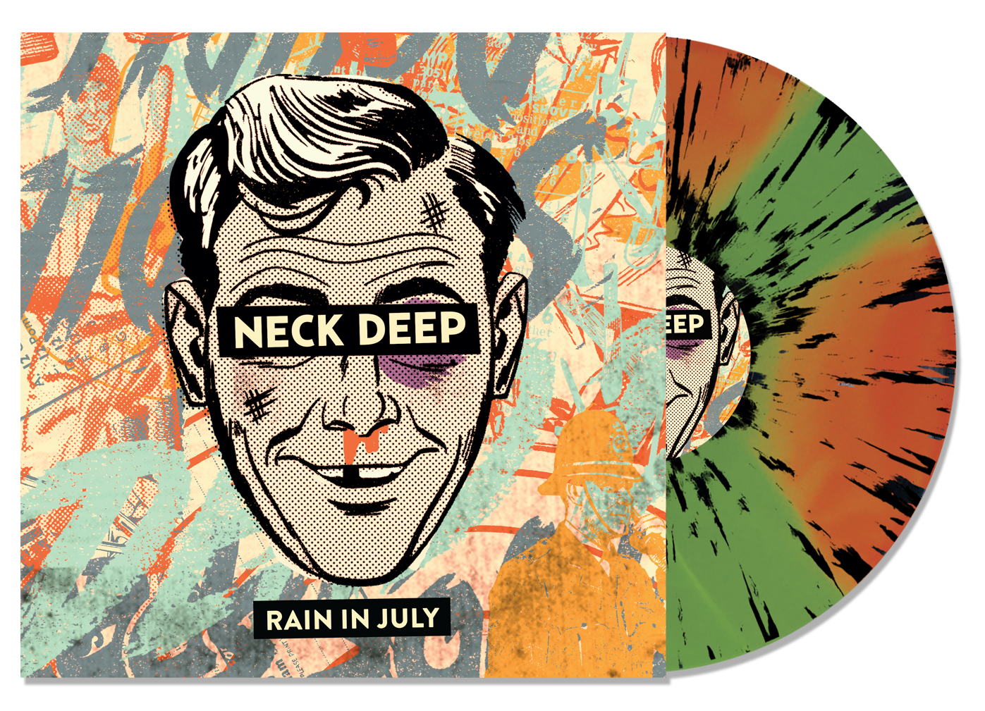 NECK DEEP ‘RAIN IN JULY’ 10TH ANNIVERSARY LP - EXCLUSIVE - LTD. 300 - TRANSPARENT ORANGE/GREEN/BLACK/SPLATTER