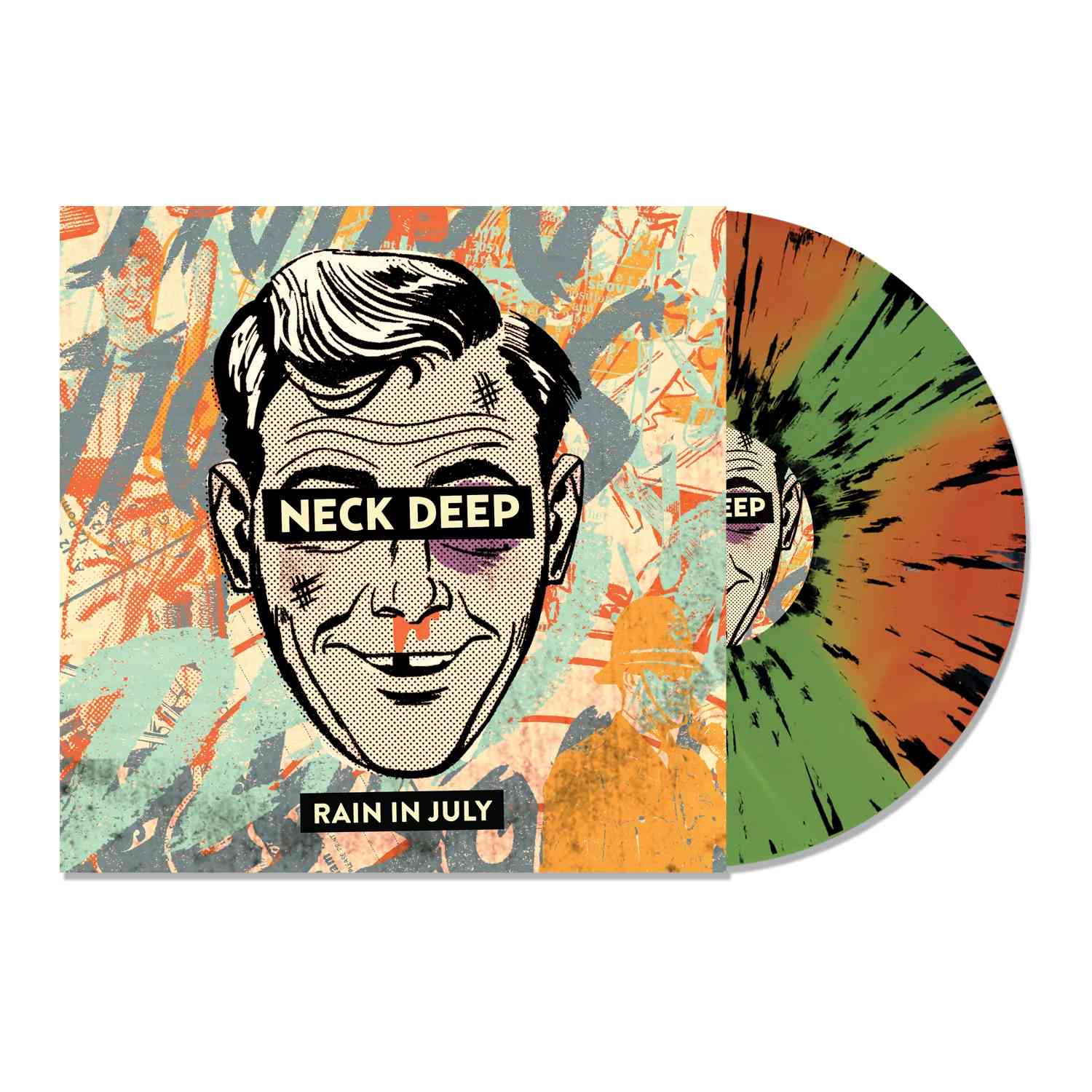 NECK DEEP ‘RAIN IN JULY’ 10TH ANNIVERSARY LP - EXCLUSIVE - LTD. 300 - TRANSPARENT ORANGE/GREEN/BLACK/SPLATTER