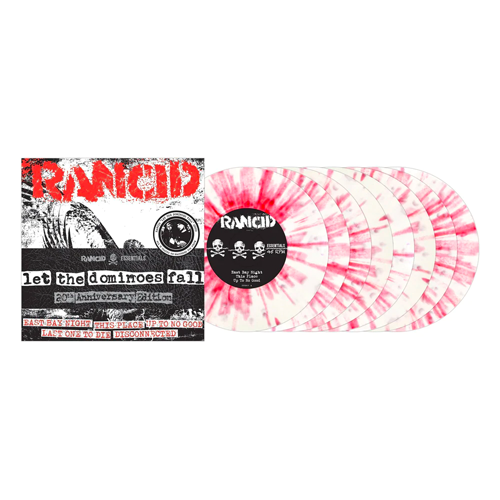 RANCID 'LET THE DOMINOES FALL' 8x7" SINGLES - WHITE/RED/SPLATTER