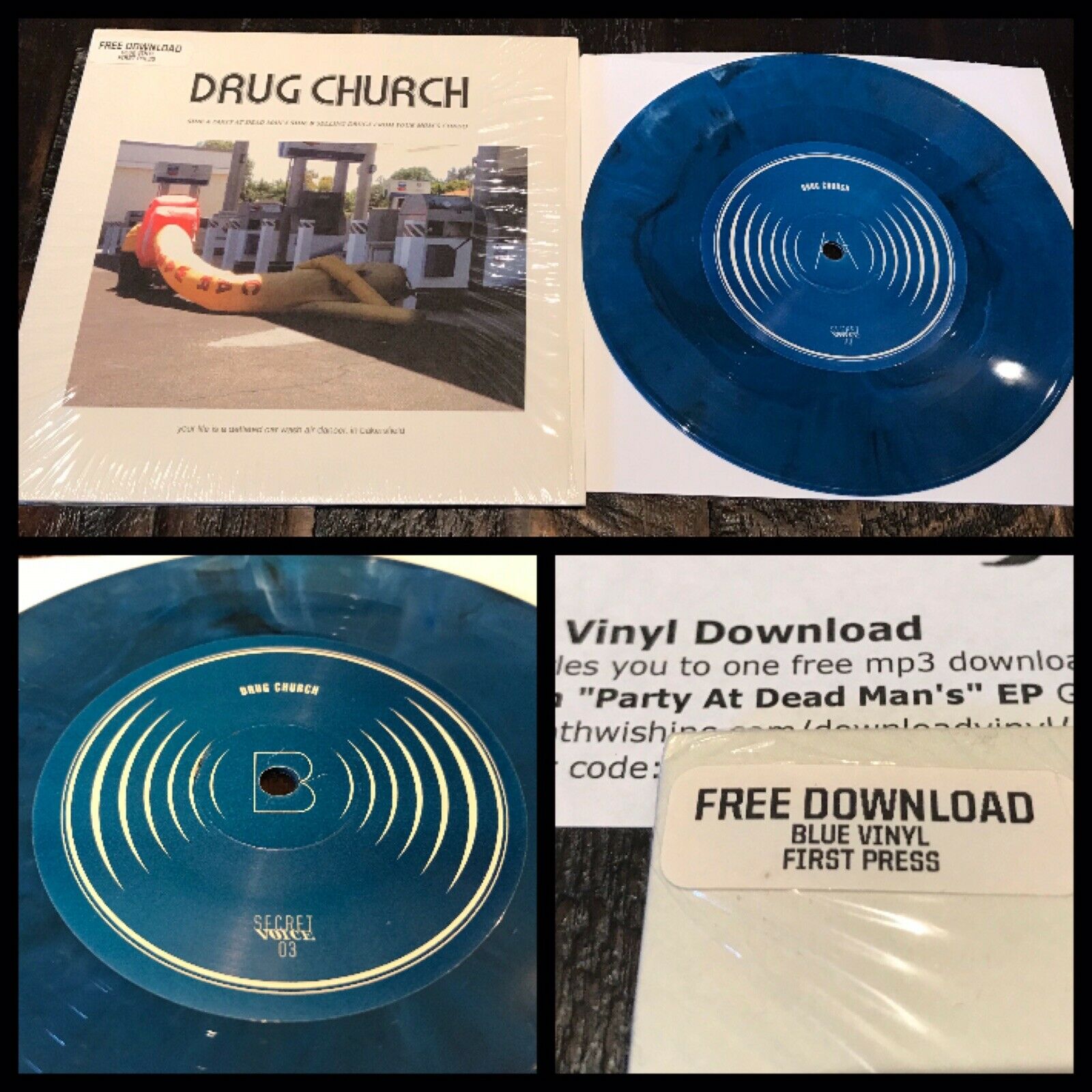 DRUG CHURCH 'PARTY AT DEAD MAN'S' 7" - BLUE